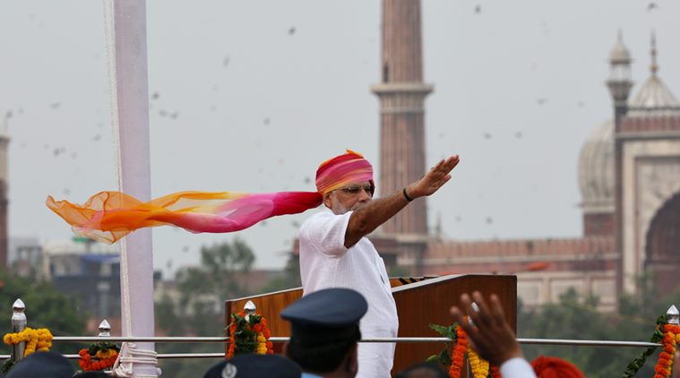 Prime Minister Narendra Modi  on his arrival at Red Fort on the 70th Independence Day in New Delhi , Express photo by Renuka Puri.